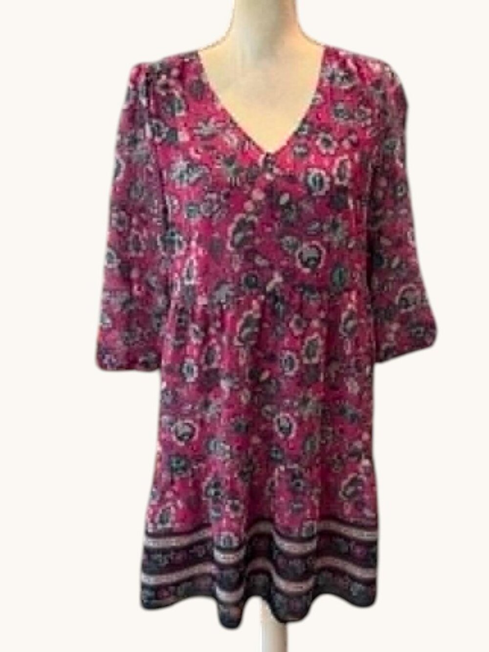 LOFT Fuchsia Pink Floral Print V-neck Mini Dress.
